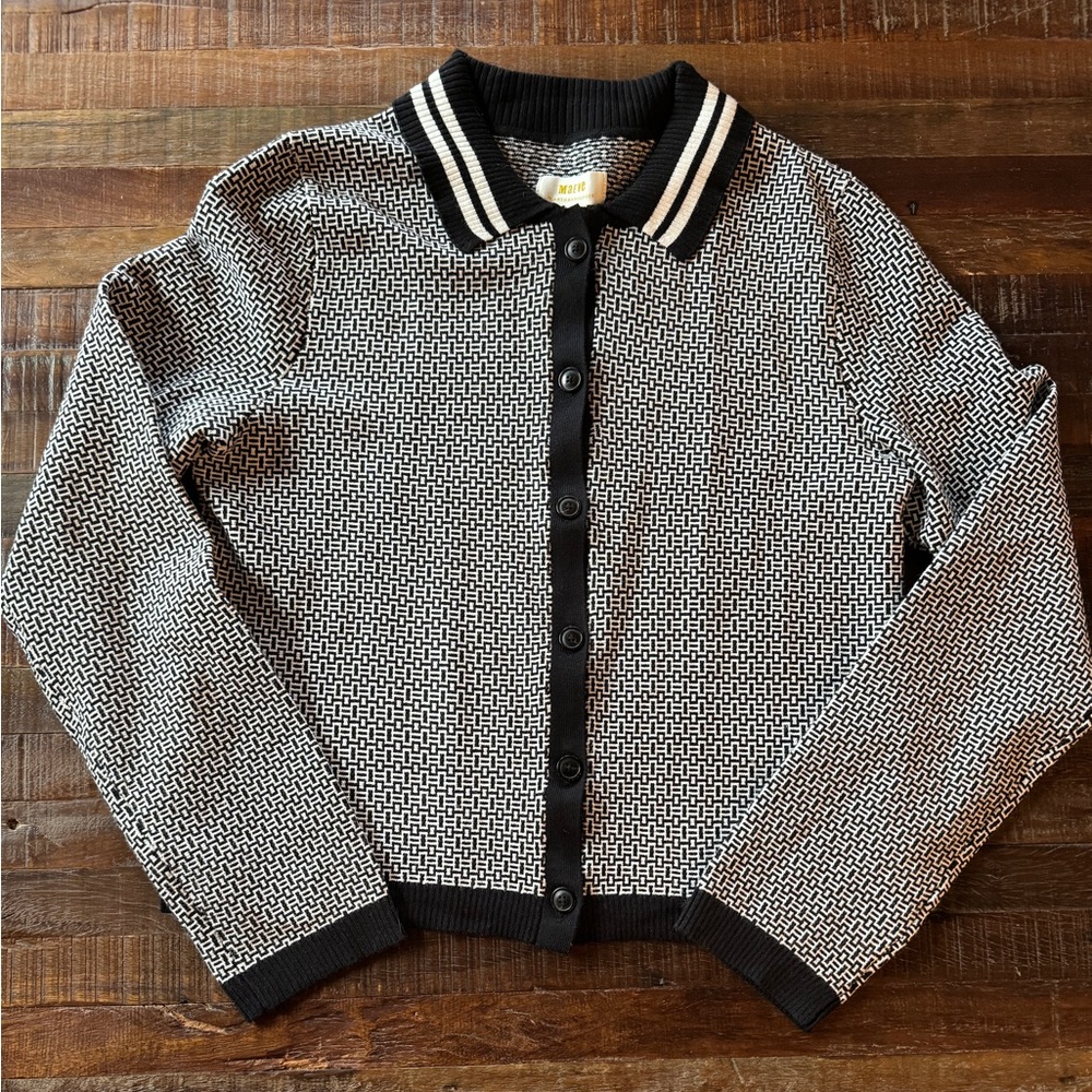 Anthropologie Maeve Cardigan SMALL black and white motif NEW